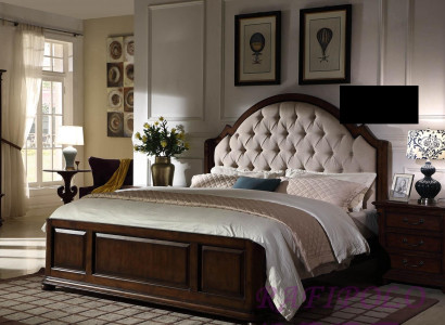 Bed Upholstered bed Luxury Double Bedroom Wood Leather Beds Chesterfield Furniture